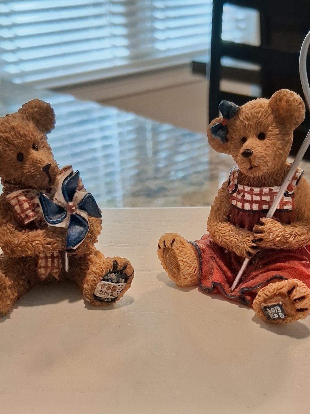 Boyds Bears .Brown Teddy Bear Figurine Set with Blue Accents